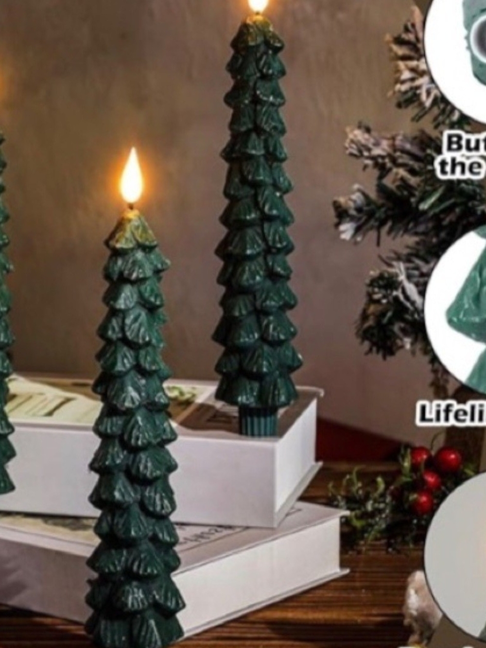 LED Christmas Tree Taper Barn Candles Cottagecore Boho Chic - Picture 2 of 5